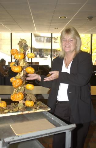 Pumpkin Carving Contest, Audrey Glasbergen with 3rd Place Entry (by Larry Sawchuk), the Meeting Place