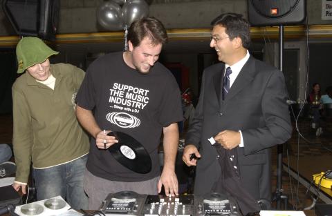 David Naylor with DJ, Scarborough Fusion Radio Exhibit, (Opening Event for Arts & Administration Building (AA)), the Meeting Place