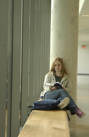 Student, Studying, Seated on Hallway Bench