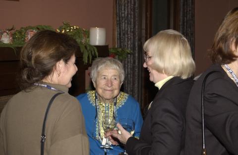 Two Women Speak with Doris McCarthy, Advancement Christmas Party, Miller Lash House