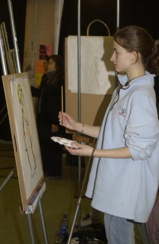 Students Painting in Art Studio, Studio Art Class