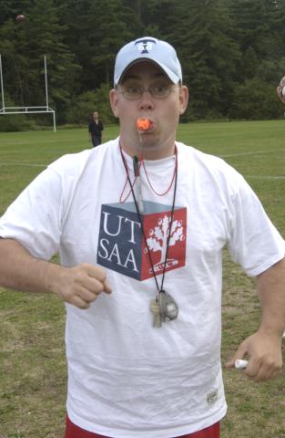Football, Drew Dudley with Whistle