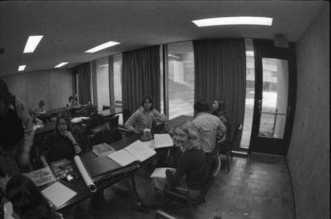 Students at Tables Seated by Windows in The Meeting Place