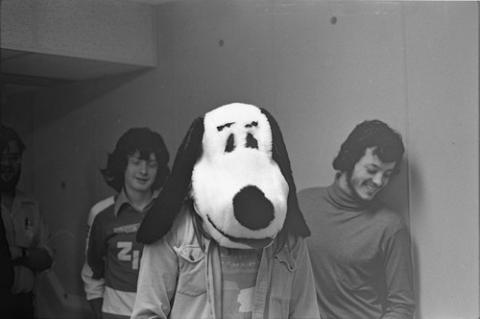 Student in Dog Mascot Mask