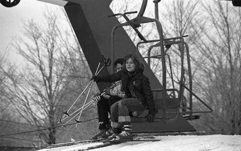 Students Dismounting Ski Lift