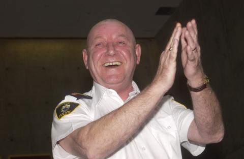 Campus Police Officer with Shaved Head, Cops for Cancer Event, the Meeting Place