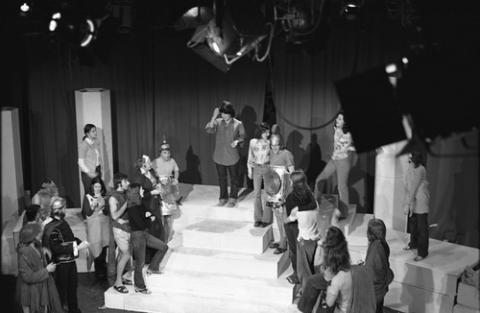 Students in a Line on Set