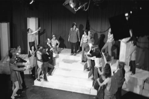 Costumed Students Lines Up on Set