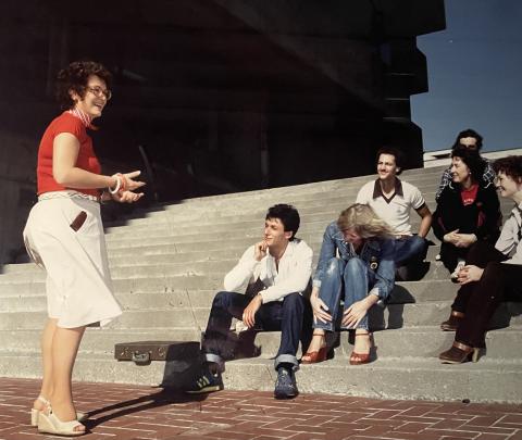 Leigha Lee Browne and Students on Humanities Wing Patio